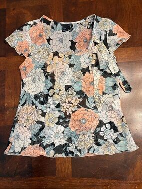 H&M Y2K Floral Sheer Blouse Size 6 Tie Front Light Summer Top